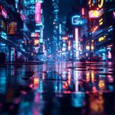 high energy, intense chase through neon lit cityscape nighttime adventure