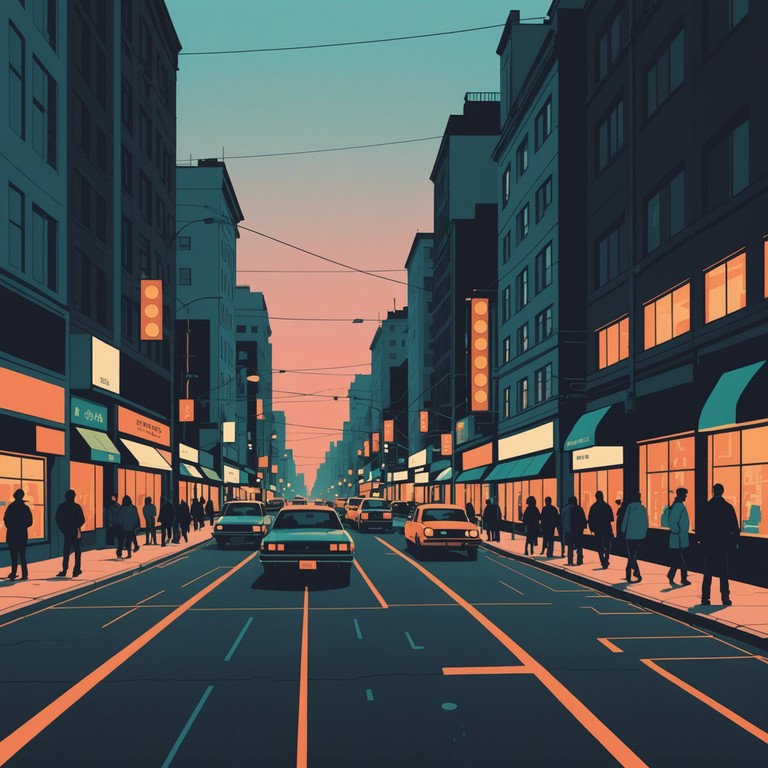 This piece embodies the pulse of a busy metropolitan rush hour, integrating swift, rhythmic beats that capture the essence of movement and the vibrant energy of city dwellers navigating their day. The soundscape is filled with dynamic shifts that mirror the sudden starts and stops of traffic and the melodic hum of urban hustle.