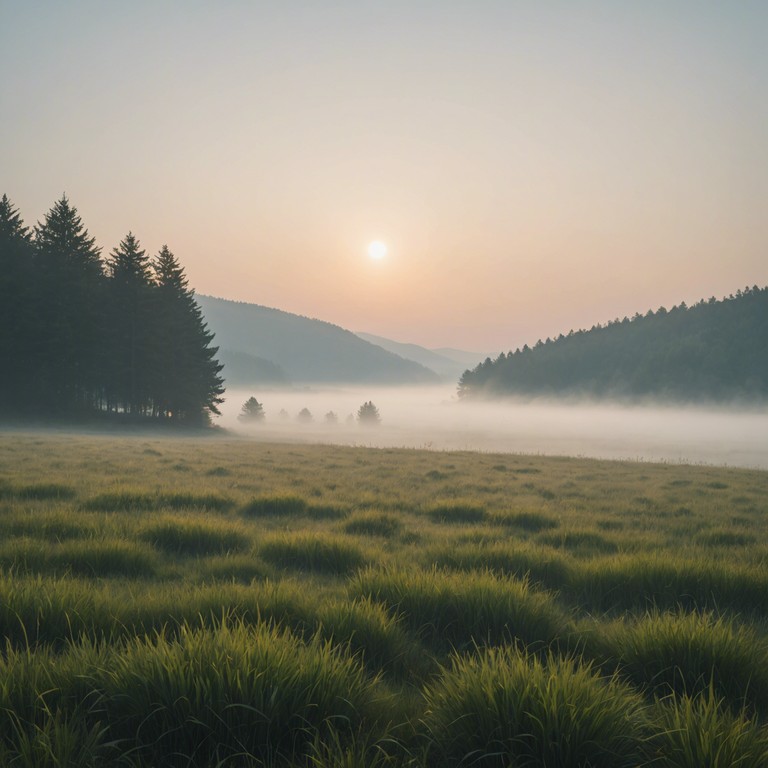 This composition merges dreamlike ethereal moods with traditional bluegrass rhythms, capturing the essence of a serene walk through lush appalachian meadows at dawn. The ethereal tone evokes a sense of floating, as if the listener is drifting lightly above the ground, guided by the gentle pluck of strings, let the banjo carry you through a soft, reverberating melody that weaves through the peaceful, foggy landscape of rolling hills and rustic charm.