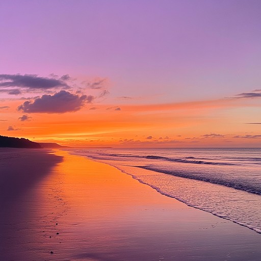 A composition that captures the brilliant hues and tranquil peace of a sunset, enhanced by the rhythmic grace of an acoustic guitar, setting a scene of contemplative joy as the day ends.