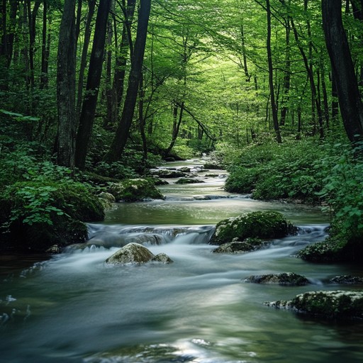 Experience the calming harmonies of a peaceful symphony intertwined with the gentle sounds of nature. Slow, melodic strings and flutes paint a serene picture of tranquil woods and flowing streams. The music gently embraces the listener, leading them to a state of deep relaxation and peace.