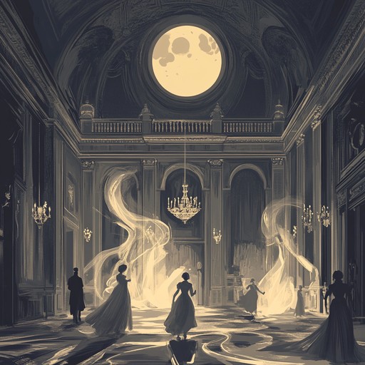 An eerie tango invokes ghostly ballroom spirits, with a haunting bandoneón melody, spectral percussions, and unsettling whispering harmonics. The music transports you to a dimly lit, ghostly dance floor where phantoms sway in the moonlight.