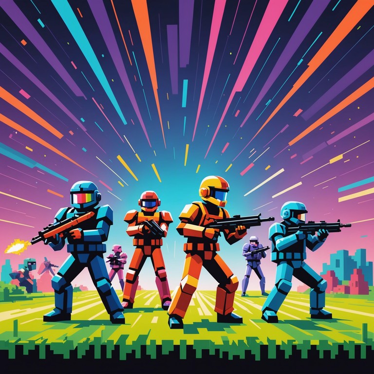 This instrumental track combines aggressive rhythms with playful, toy like electronic sounds, capturing the spirit of a digital battleground where pixel warriors clash. High energy with a touch of nostalgia brought by 8 bit sounds, perfect for evoking the intensity and fun of retro video games.