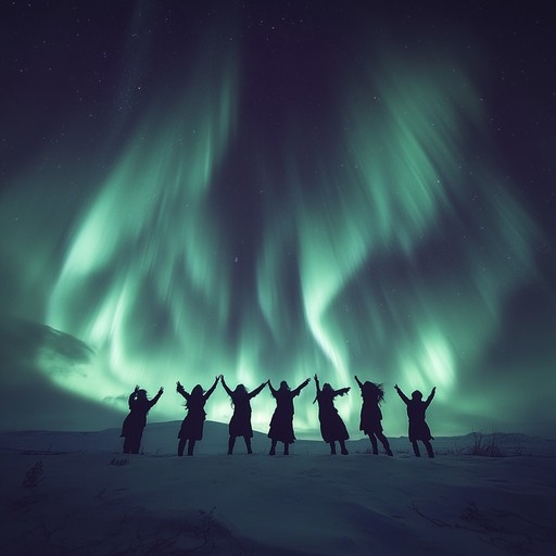 An instrumental piece featuring traditional folk melodies blending nordic violin and gentle percussion, evoking the joy of dancing under the aurora borealis in celebration of nature.