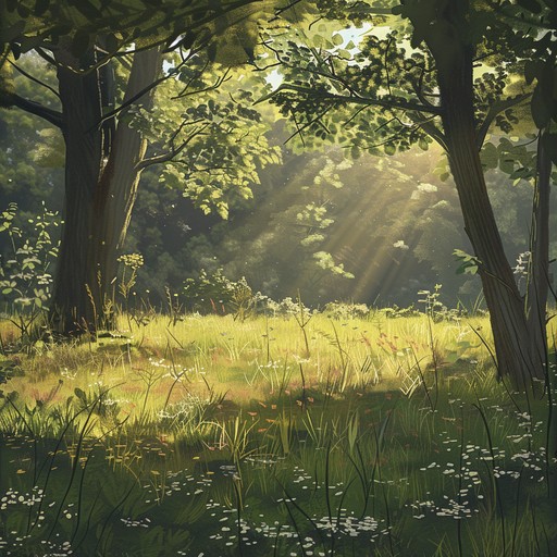 A calm orchestral piece painting a vivid picture of a golden hour in nature, with gentle strings and melodic woodwinds providing a soothing soundtrack for relaxation.