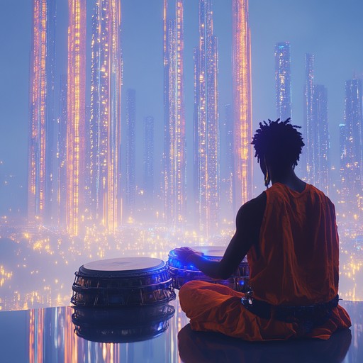 An instrumental track that merges ancient tribal percussion with futuristic synthesizer lines, generating energetic soundscapes that transcend time and evoke a sense of empowerment. An instrumental track that merges ancient tribal percussion with futuristic synthesizer lines, generating energetic soundscapes that transcend time and evoke a sense of empowerment.