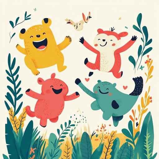 A fun and upbeat instrumental piece that captures the essence of joyful animals at play through lively rhythms and cheerful melodies, engaging young listeners.