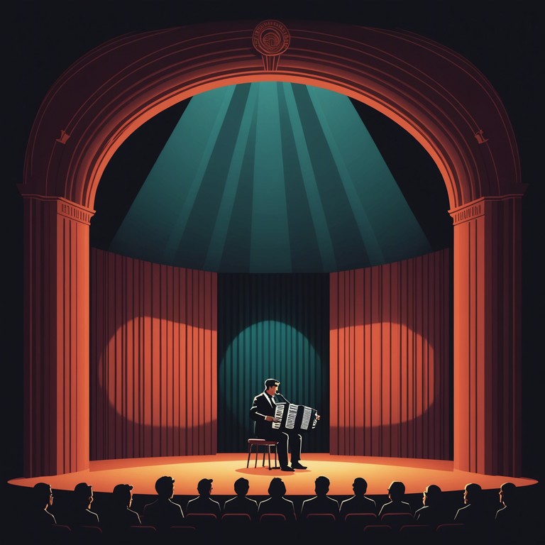 This unique track combines the playful, energetic vibes of traditional polka with a layer of dramatic intensity. The composition begins in a major key, playful and light, then transitions into a minor key, adding a sense of urgency and emotion. The dynamic range is broad, mimicking the peaks and valleys of a theatrical performance. A solo accordion leads the melody, supported by lighter touches of bass and percussive elements that enhance the theatrical feel without overpowering the essential polka character.