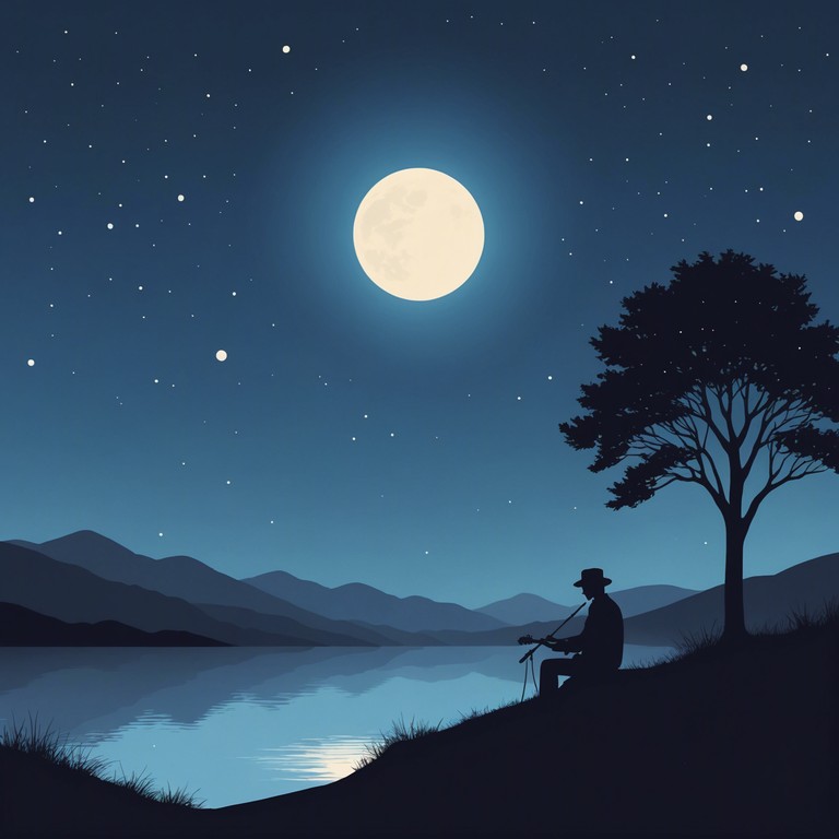 A saxophonist plays under a moonlit sky, weaving enticing melodies that embrace the calmness of the night, encouraging a feeling of closeness and warmth, perfect for moments of gentle romance or deep thought.