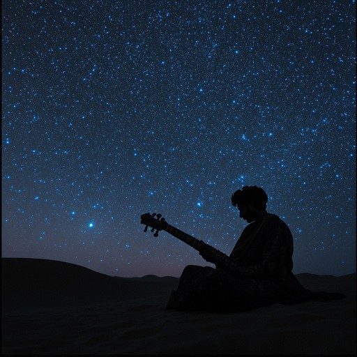 Transport yourself to a serene, star lit desert night with this exotic lullaby. Gentle melodies played on a sitar weave through a backdrop of soothing ambient sounds, creating a magical, tranquil atmosphere perfect for relaxation and sleep. The music flows like a gentle breeze through the sand dunes, evoking images of endless horizons and a sky filled with twinkling stars. Let the calming tones transport you to a place of deep peace and restful dreams.