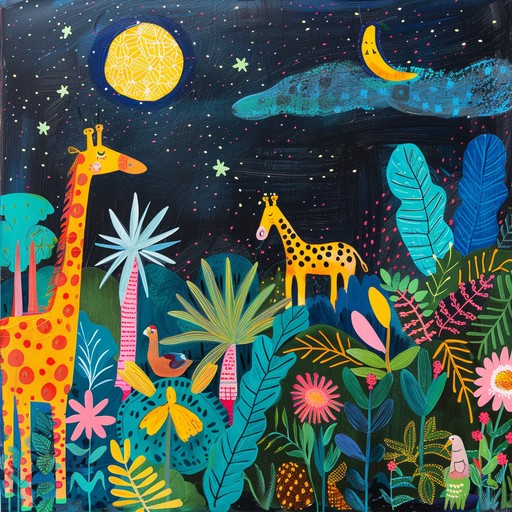 A lush instrumental nursery rhyme featuring the magical sounds of an exotic jungle with kalimba, chirping birds, and gentle breezes, perfect for igniting the imagination and soothing the little ones to sleep.