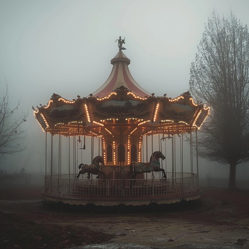 Step into an abandoned amusement park where a lone carousel spins endlessly, its once-vibrant colors faded and peeling. The music box melody that emanates from the ride is distorted and glitchy, as if the mechanisms have been worn down by time and neglect. The tune is both familiar and unsettling, evoking memories of childhood innocence now tainted by an eerie atmosphere. As the carousel continues to turn, the music grows more dissonant and fragmented, mirroring the decay of the surrounding park and the shattered dreams it once represented.