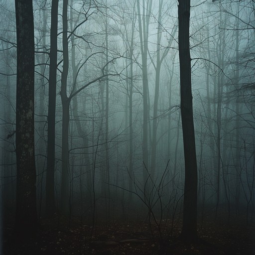 Compose a hauntingly beautiful orchestral piece that creates an eerie, unsettling atmosphere. Utilize ghostly strings, chilling woodwinds, and resonant percussion to evoke the sensation of wandering through a haunted, mist filled forest. This piece should have a slow build, gradually intensifying in emotion and complexity, culminating in a chilling climax.