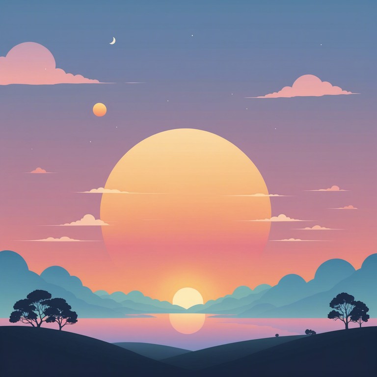 This piece captures the essence of a tranquil evening as the sun sets, featuring soothing muzak designed to help listeners unwind after a busy day. The music embodies the gentle transition from daylight to dusk, using soft, lingering notes that promote relaxation and contemplation.