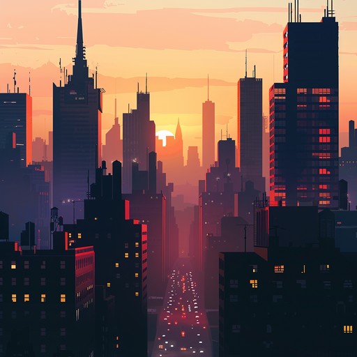 A lively, cinematic experience blending orchestral grandeur with groovy, urban beats. Emphasizing brass and strings, it takes listeners on an exhilarating journey through a bustling metropolis. Urban inspired rhythms drive the dynamism, with brass flourishes and powerful string arrangements painting vivid cityscapes.