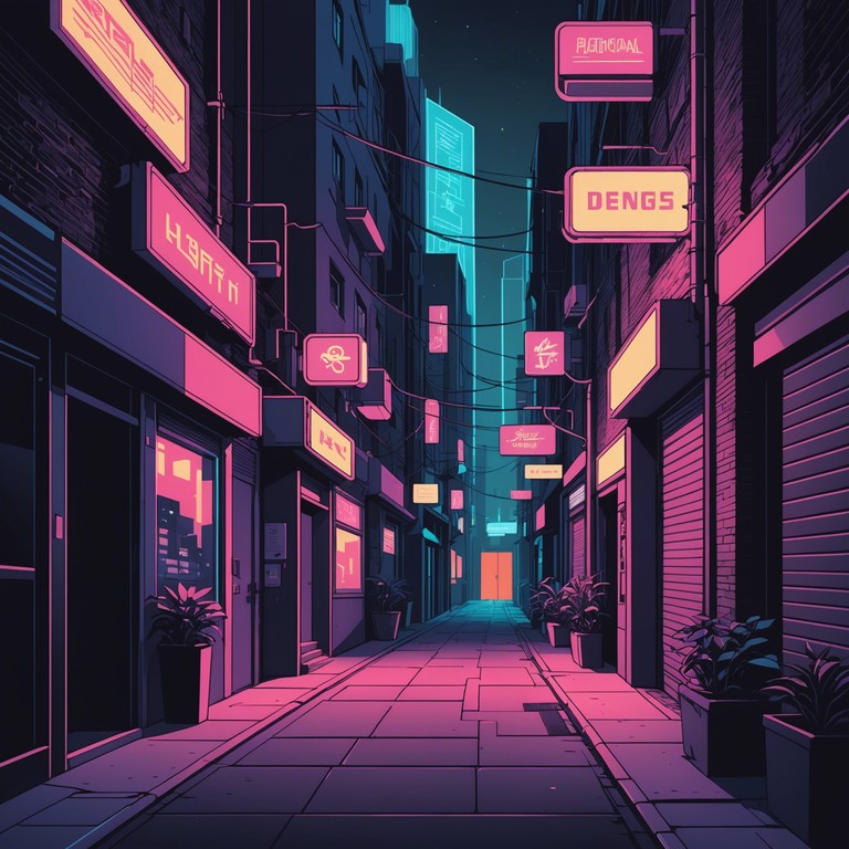 Delve into the softer side of the cyberpunk genre, where gentle electric piano melodies intertwine with soft synthetic beats, crafting an ambiance perfect for unwinding or creative thinking in a digital age setting.