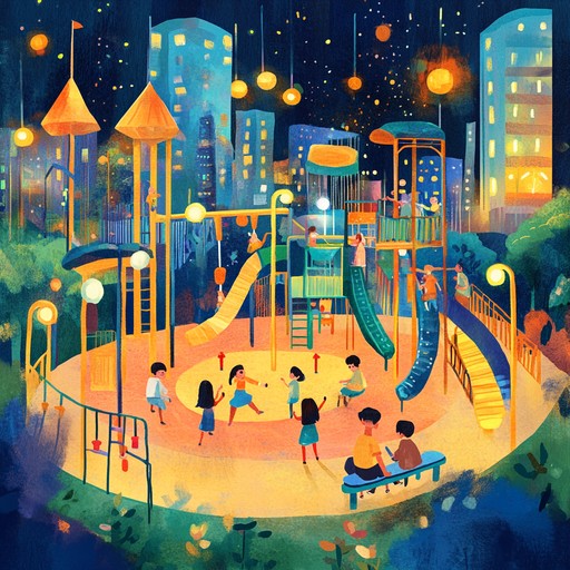 Imagine a bustling cityscape transformed into a playful wonderland, where the humdrum of daily life melts away into whimsical melodies. This track captures the essence of childlike wonder against an urban backdrop, merging playful tunes with a pristine sophistication. You can almost hear the laughter and see the twinkling lights of a metropolitan playground, bringing a sense of magical realism to the streets.