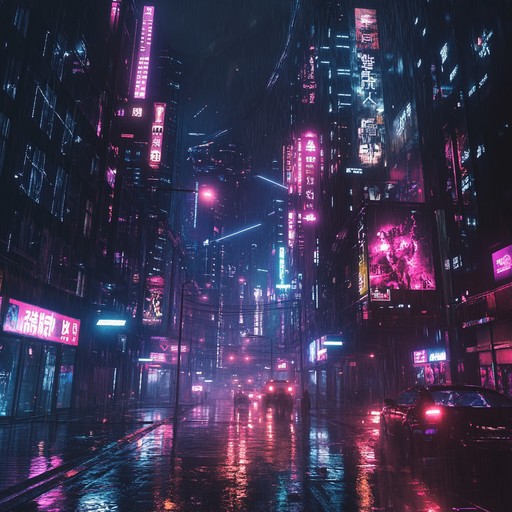 A mesmerizing fusion of ethereal synth sounds capturing the serenity and vibrancy of a futuristic cyberpunk night city, ideal for anime settings. It immerses listeners in a high tech urban dreamscape filled with glowing neon lights and reflective surfaces.