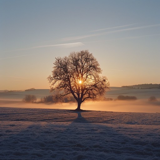 A peaceful and enchanting instrumental piece depicting a serene winter sunrise over a vast, frozen landscape. Delicate, twinkling piano notes evoke the sparkling of ice crystals in the early morning sun, while soft, sustained strings create a sense of tranquility and wonder. Gentle wind chimes and ethereal sound effects add to the magical, frosty atmosphere.