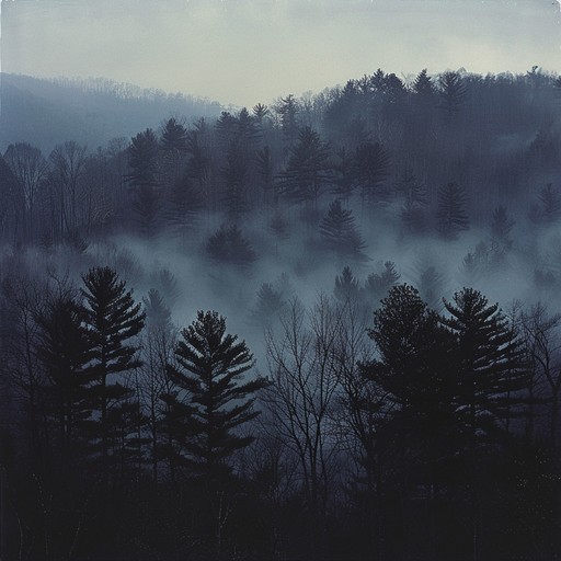 A haunting bluegrass track featuring an eerie banjo melody echoing through the misty appalachian mountains, painting a landscape of forlorn spirits wandering the ancient forest. The music weaves a delicate balance of ghostly overtones and poignant rhythms, creating a chilling yet captivating auditory experience.