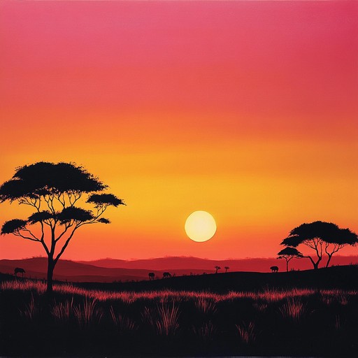 Imagine the warm hues of an african sunset, where the soothing melodies of a vibraphone blend seamlessly with gentle afrobeat rhythms. This fusion creates a tranquil and relaxing soundscape that transports listeners to a serene, tropical evening. The composition maintains a smooth, laid back dynamic with rich percussion and subtle instrumental layers enhancing the experience