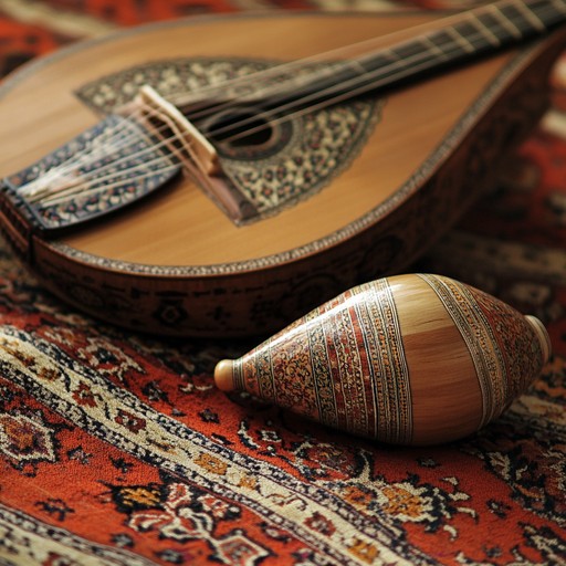 Experience the vibrant pulse of middle eastern rhythms through lively oud melodies and intricate percussion beats, invoking the essence of a joyous desert festival.