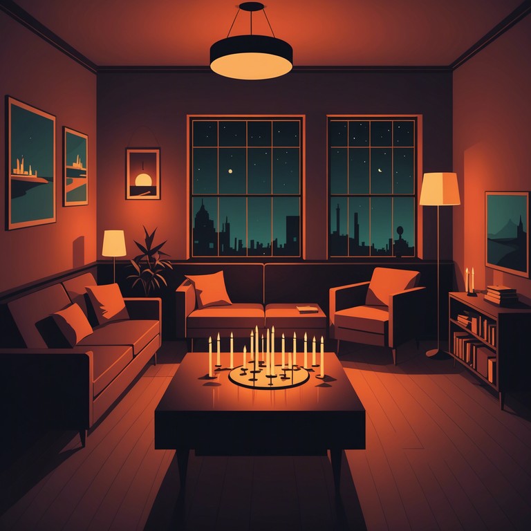 This track creates an atmosphere of private, tranquil conversations in a dimly lit lounge setting where only the softest jazz music plays, influencing the soothing, almost whispered dialogues around. The gentle clinks of glasses accompany the laborious flow of time, enhancing the sense of intimacy and discretion under the flickering candlelight.