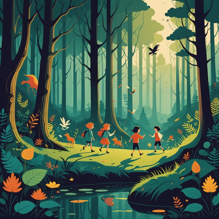 This track, vibrant and full of life, accompanies young adventurers as they explore enchanted woods filled with mystical creatures and hidden treasures. Using a variety of percussive elements and melodic lines, the music maintains a sense of wonder and brisk energy, making every moment of the journey thrilling.