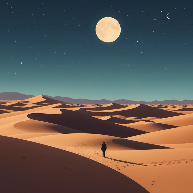 Echoes in the dusk places more emphasis on the echo effects and the layering of ghostly synth lines to emphasize the vastness and the haunting beauty of the desert at night, creating a soundscape that is both beautiful and slightly terrifying.