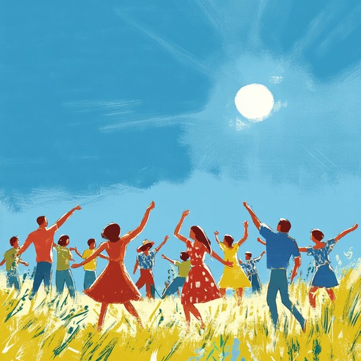 Featuring vibrant fiddle leads, rhythmic acoustic guitar, and sprightly percussion, this instrumental folk tune captures the exuberance of a lively outdoor dance. The melody weaves through joyful themes, evoking images of community, laughter, and the simple pleasures of sunshine and open skies.