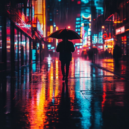An instrumental track that blends brooding synths with pulsating electronic beats, creating a haunting atmosphere reminiscent of walking alone in a neon lit city under the rain.