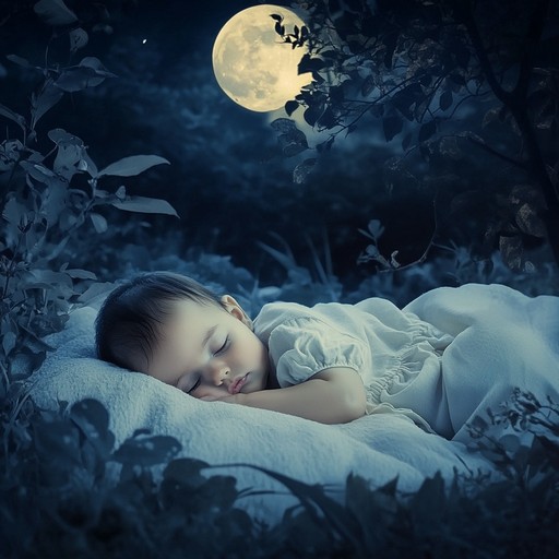 A soothing blend of delicate harp music and ambient nature sounds, creating a peaceful and serene atmosphere ideal for helping babies drift into a calm sleep under a moonlit night sky.