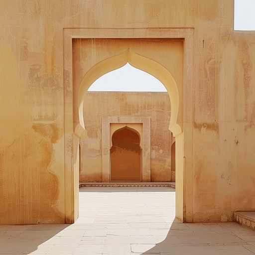 This piece combines the timeless sound of traditional hindustani music with contemporary electronic elements, creating a bridge between the past and the present. The track should evoke the mystical aura of jaipur's historic landscapes, with a gentle fusion of classical indian instruments and modern synth layers. The sound is atmospheric and ethereal, offering a serene yet engaging listening experience.