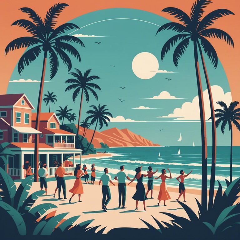 A fusion of uplifting guitar rhythms and joyful percussion invites a sense of relaxation and happiness, perfectly capturing the spirit of a carefree summer day by the seaside.