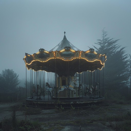 A chilling instrumental piece where haunting toy sounds create an eerie atmosphere reminiscent of abandoned carousels in twilight, invoking deep nostalgia and a sense of unease.