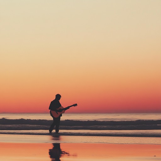 Soft and gentle rumba rhythms intertwine with the soothing sounds of a guitar, creating an atmosphere of introspection and reflection by the shore. Perfect for those who are seeking a moment of peace and calm, reminiscent of a serene sunset