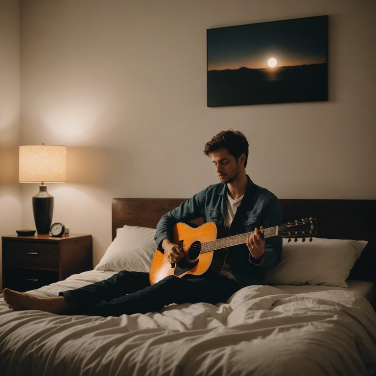 An acoustic guitar gently plays under the soft glow of moonlight, providing a tranquil soundtrack to end the day. With each note, a deeper sense of calm and contentment is fostered, perfect for contemplative moments alone or shared in gentle companionship.