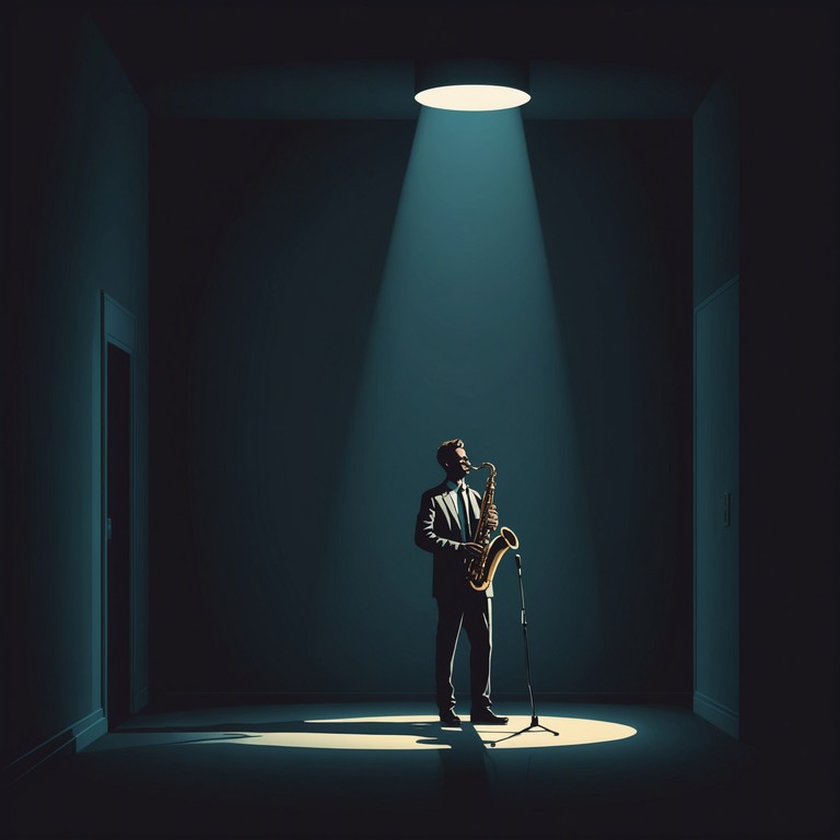 A lone saxophonist stands under a single spotlight in a forgotten jazz club, pouring his heart into every note, crafting a reflective and introspective swing piece with a touch of melancholy. This music is perfect for late night listening, evoking feelings of solitude and contemplation.