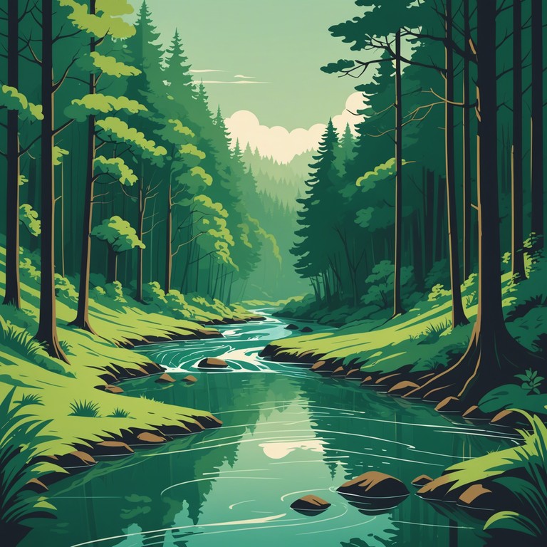 The composition is designed to evoke the serene and tranquil essence of a softly flowing stream, with delicate musical phrases that seamlessly rise and fall, mimicking water's gentle caress over smooth river stones. The piece aims to transport listeners to a peaceful riverside, fostering a sense of calmness and connection with nature.