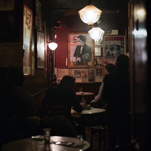 An alternative description capturing the essence of quiet conversations and lingering glances under the dim glow of vintage café lights. It enhances the emotional depth and heightens the sense of historical amour that pervades through the gentle bellows of the accordion.