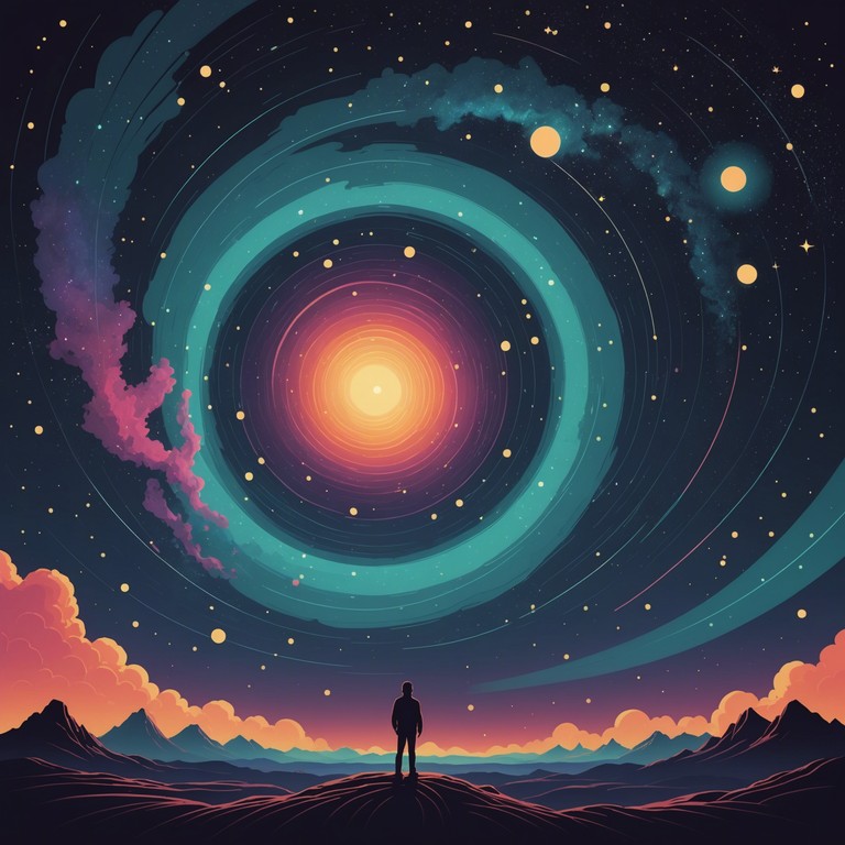 A mind bending, psychedelically infused track that captures the essence of a cosmic dance performed by celestial giants. This piece rolls out with a rolling, resonant vibe, incorporating dynamic shifts and a mesmerizing, wave like motion that embodies the endless expanse of space and time. The focus is on creating a vast, auditory landscape that feels both infinite and intimate, taking listeners on a spiraling journey through the stars.