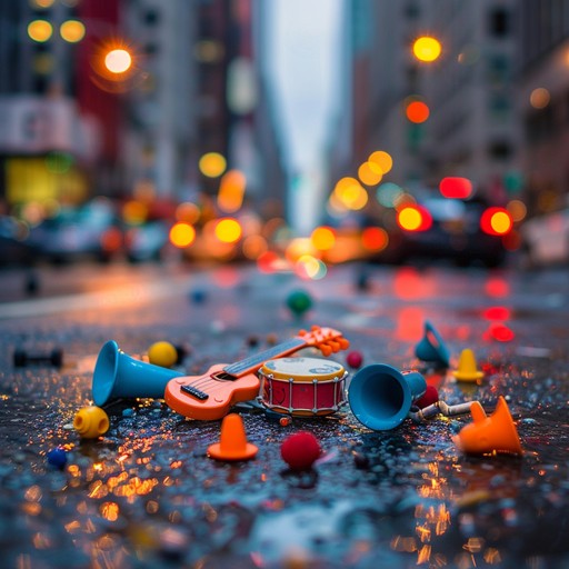 A unique fusion of urban beats and toy sounds, capturing the essence of a bustling yet playful cityscape.