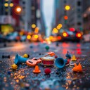 playful cityscape mixed with toy instruments.