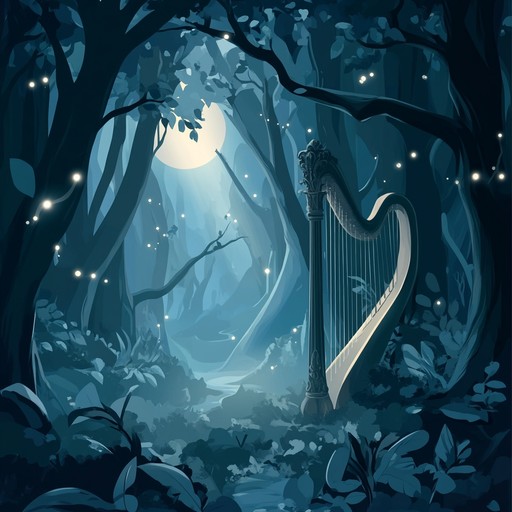 An instrumental composition that combines gentle, soothing melodies with magical, ethereal tones, creating a tranquil and enchanting soundscape that transports the listener to a mystical realm. The music weaves together elements of ambient and new age genres, utilizing the harp to produce a serene and otherworldly atmosphere.