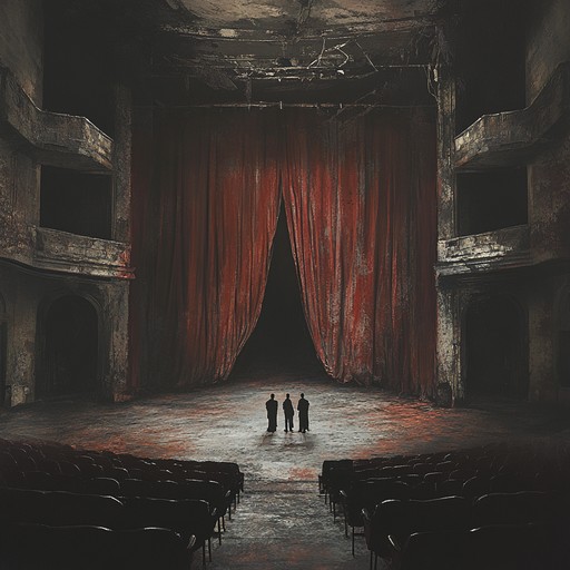 This composition captures the haunting atmosphere of an abandoned broadway theatre after dark. Ghostly melodies intertwine with unsettling harmonies to evoke the lingering spirits of past performances. The music builds suspense through eerie crescendos and fades into whispers, creating a sense of mystery and unease.