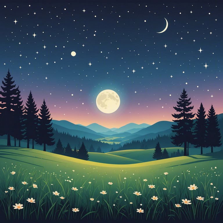 Imagine a serene scene under a vast star filled sky, where the gentle strumming of a banjo evokes the tranquility and beauty of a moonlit meadow. Perfect for contemplative evenings or calming nights.