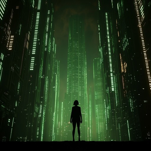 A haunting instrumental piece that combines ominous electronic rhythms with atmospheric soundscapes, evoking the feeling of traversing a shadowy futuristic metropolis at night.