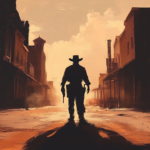 Experience the heart pounding tension of an old western showdown, captured through twangy guitar riffs and steady, syncopated drum beats. The atmosphere is thick with suspense, as if waiting for the first dramatic move in a cowboy duel, where every note heightens the feeling of imminent danger and rugged determination.