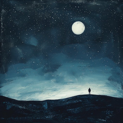 A gentle piano melody floats under the moonlit sky, weaving through an atmospheric landscape of lingering melancholy and introspection. The somber notes create a serene, reflective ambiance, conjuring images of solitude, nocturnal beauty, and quiet contemplation. Subtle orchestral elements add depth, emphasizing the emotional weight and vastness of the night.