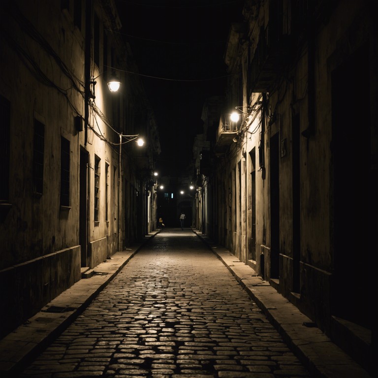 A dense auditory exploration weaving through the shadowy, enigmatic back alleways of havana powered by an afro cuban rhythmic fusion. The song captures the tension between the traditional liveliness of cuban music and an underlying, haunting mysteriousness, reflecting an evening stroll through havana where every shadow might tell a story.